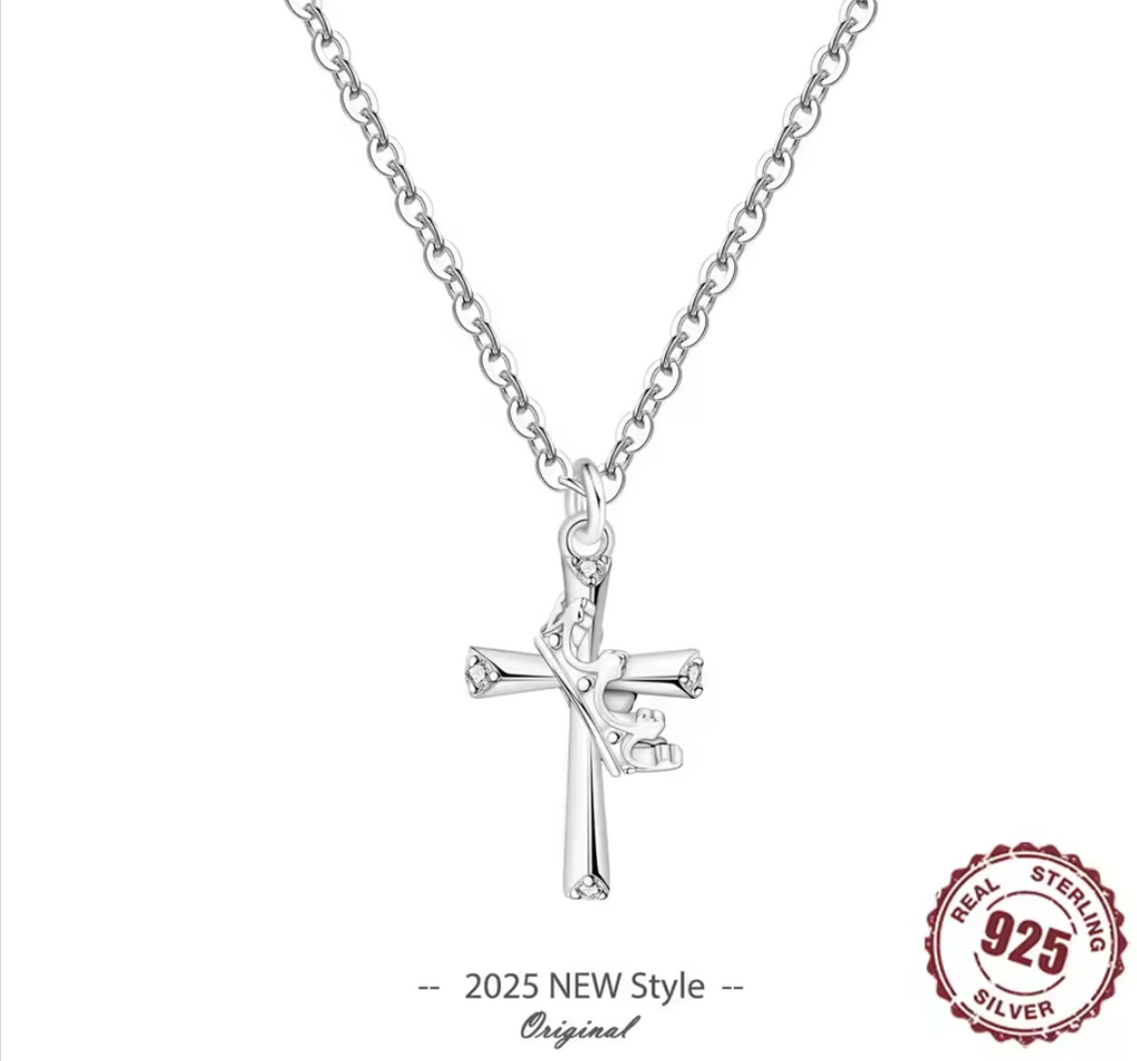 Vintage Crown Zircon Cross Chain Necklace