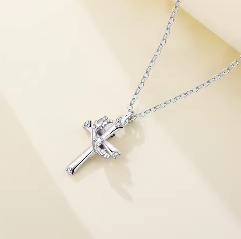 Vintage Crown Zircon Cross Chain Necklace