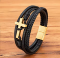 Stainless Steel Cross Leather Magnet Clasp Bracelet